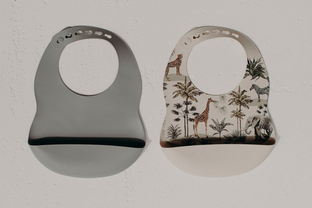 2 Pack of Silicone Bibs - Willow Green and Jungle animal print