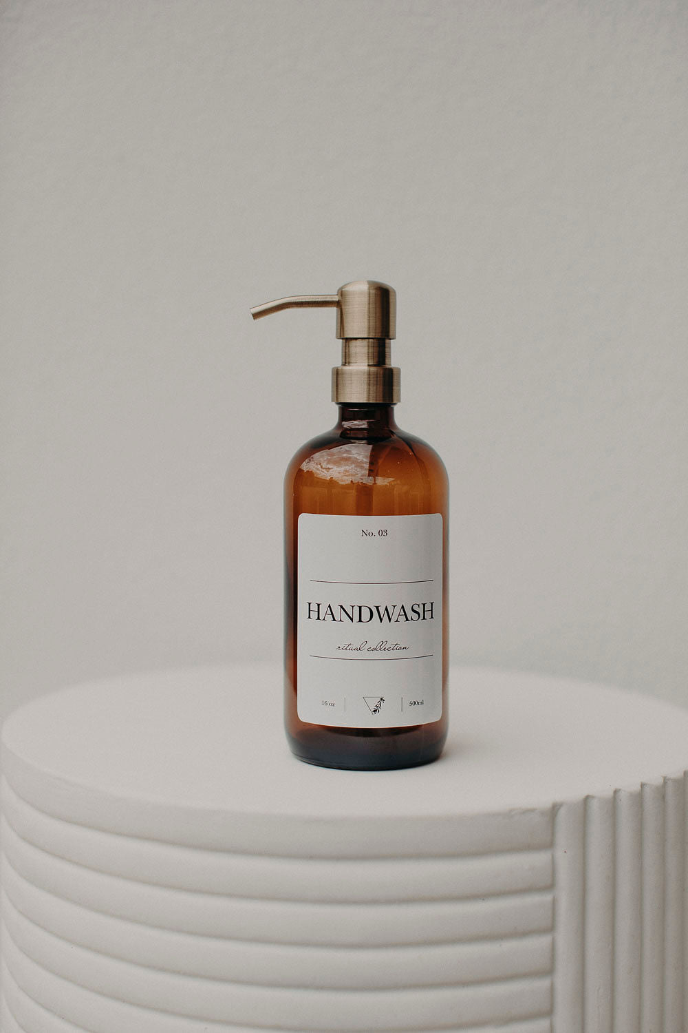 Amber Glass Bottle - Brass Metal Pump