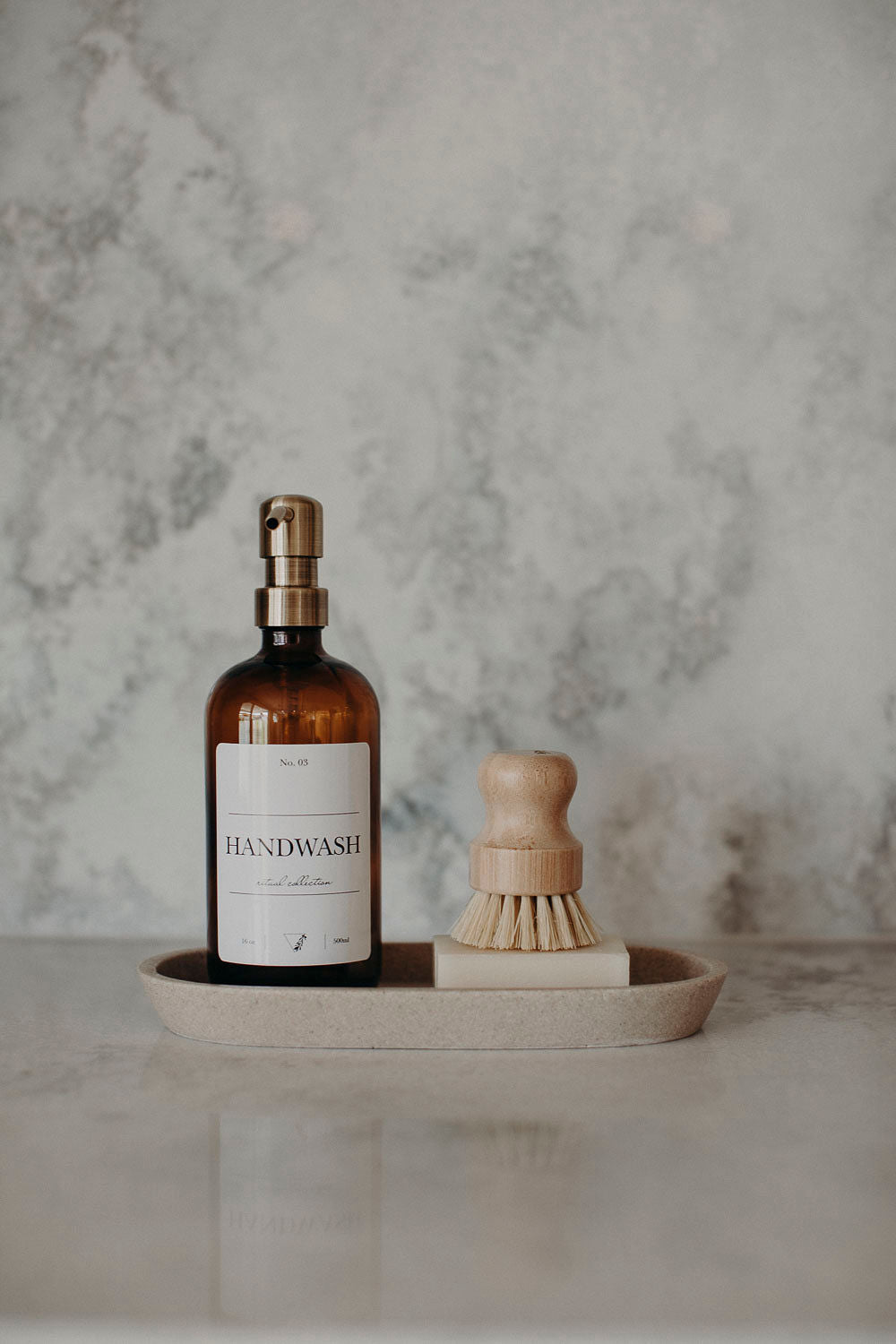 Amber Glass Bottle - Brass Metal Pump