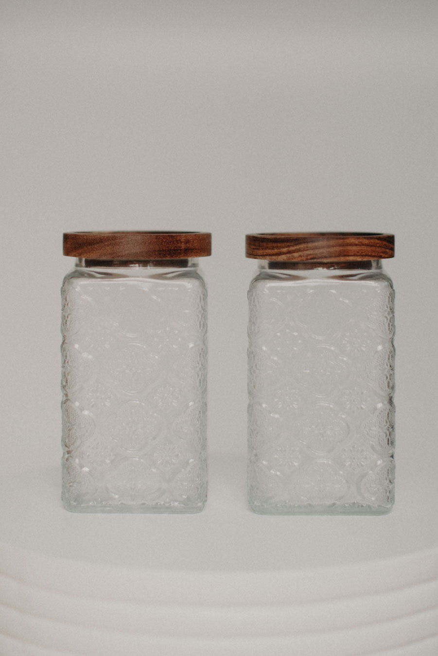 Begonia Embossed Glass Storage Jar - 100 ml - 2 Set