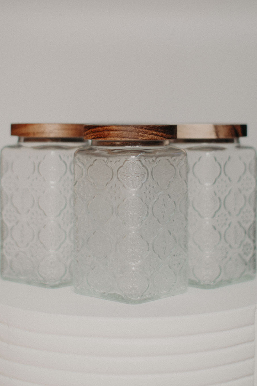 Begonia Embossed Glass Storage Jar - 100 ml - 4 Set