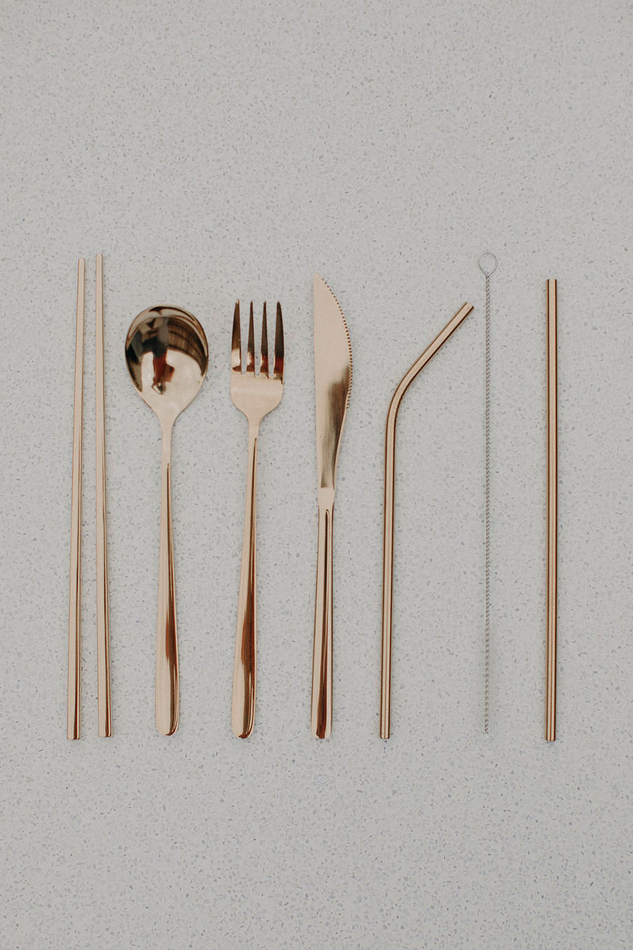 Travel Cutlery and Straw Set - 7 Piece - Gold