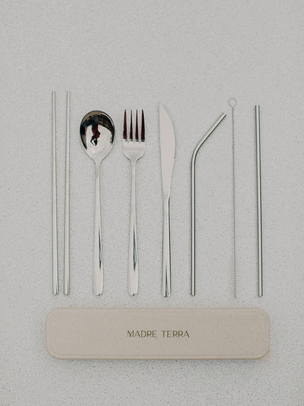 7-Piece Travel Cutlery and Straw Set - Silver