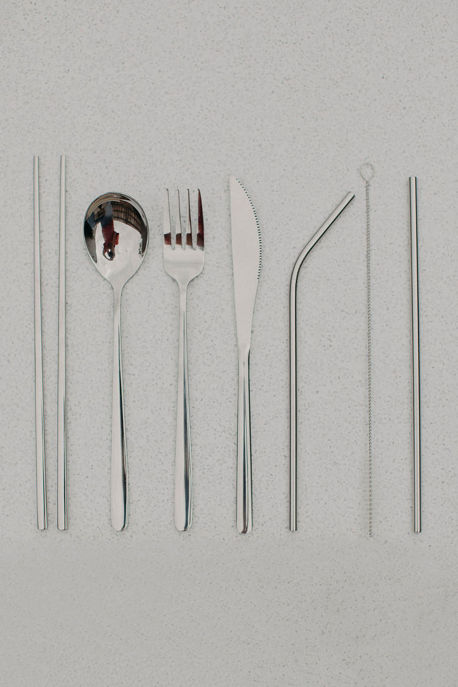 Travel Cutlery and Straw Set - 7 Piece - Silver